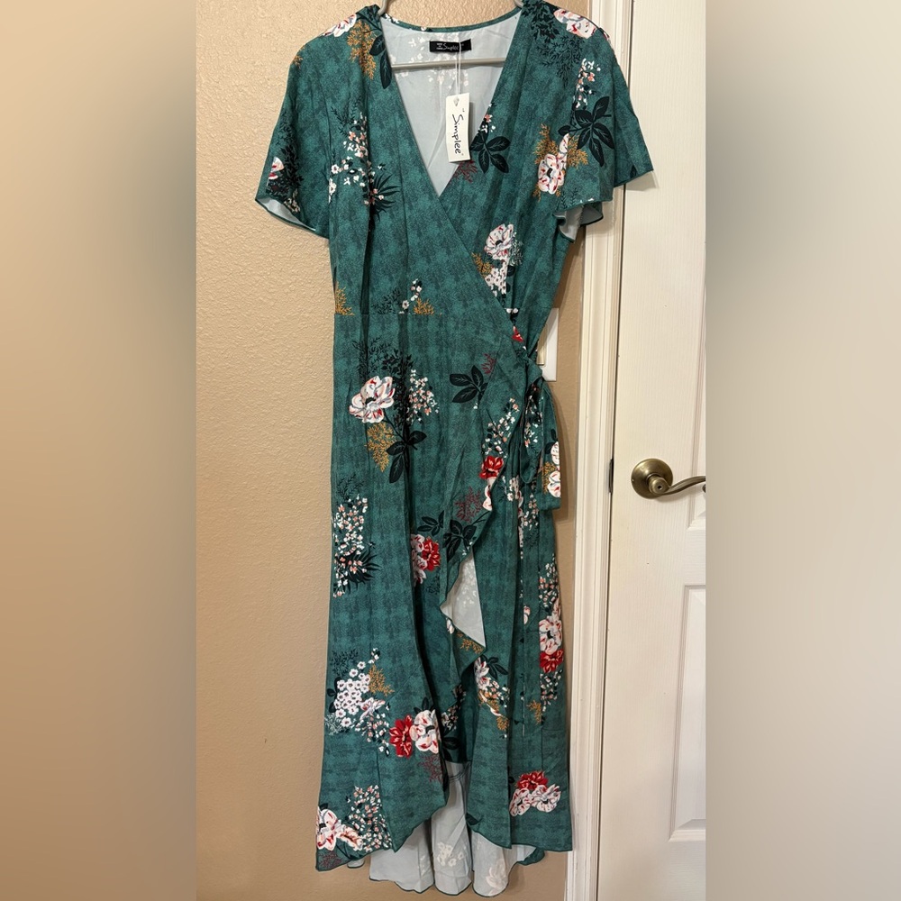 Womens Dress - Long, V Neck, Wrap Tie